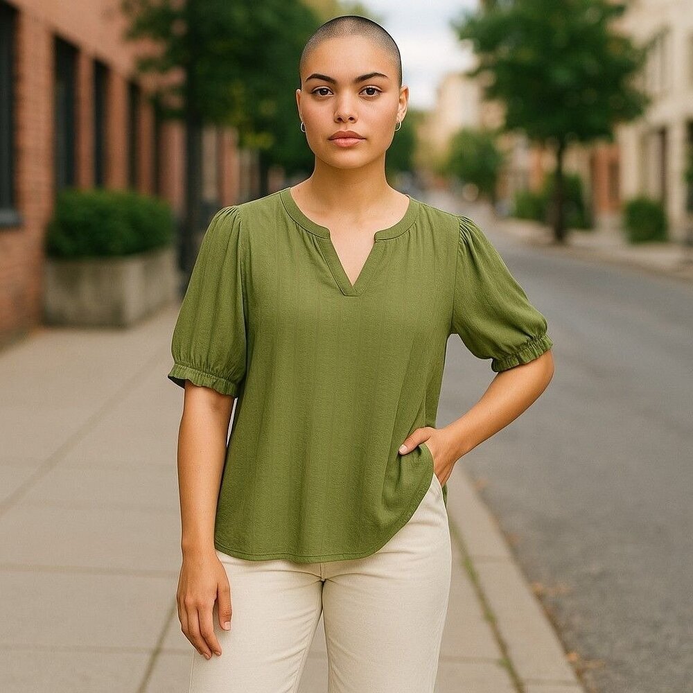 NWT Kate & Mallory Petite XL Green Textured Short Sleeve Top MSRP $49.95